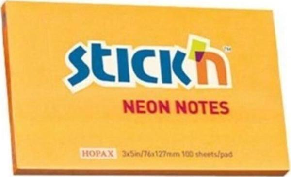 Hopax Stickn Yapışkanlı Not Kağıdı Neon Turuncu 76x127mm 100 Yaprak - Image 1