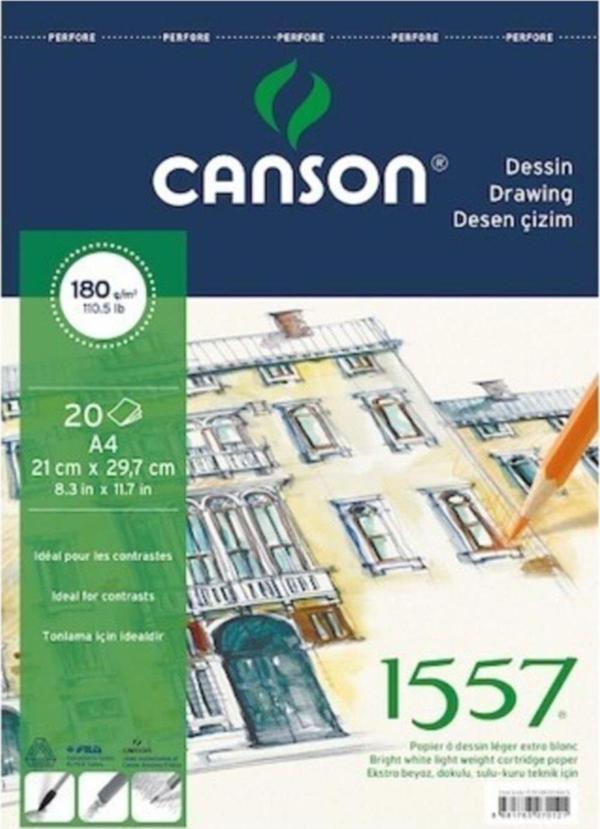 Canson 1557 Resim Ve Çizim Blok 180 GR A4 20 Yaprak Üstten Spiralli - Image 1