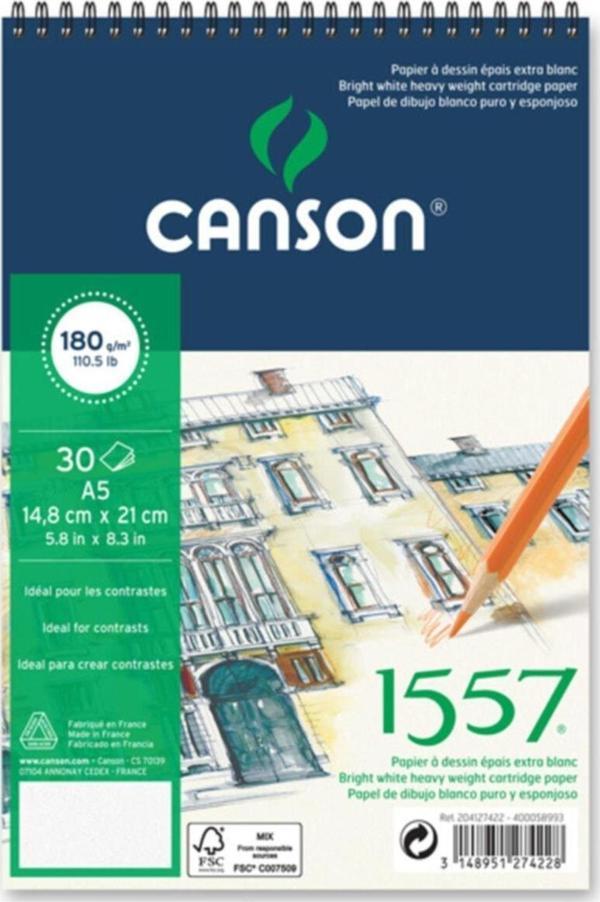 Canson A5 1557 Resim Ve Çizim Blok 180 gr 20 Yaprak Resim Defteri Üstten Spiralli - Image 1