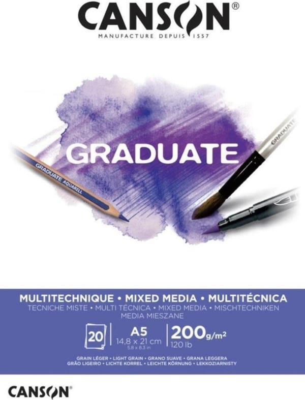 Canson Çizim Bloğu Graduate Mıx Medıa Beyaz 20 Sayfa A5 200 Gram - Image 1