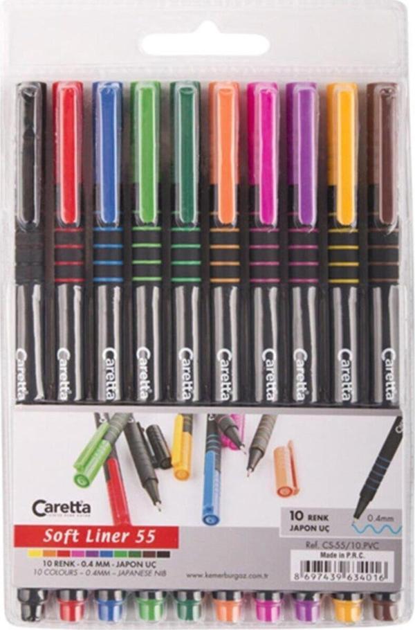 Caretta Softliner Keçeli Kalem 0.4 MM Karışık Renk 10 Lu Paket - Image 1