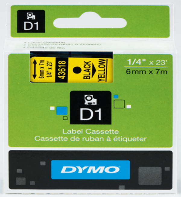 Dymo D1 Şerit Standart 6 MMx7 MT Sarı Üzerine Siyah 43618 S0720790 - Image 1