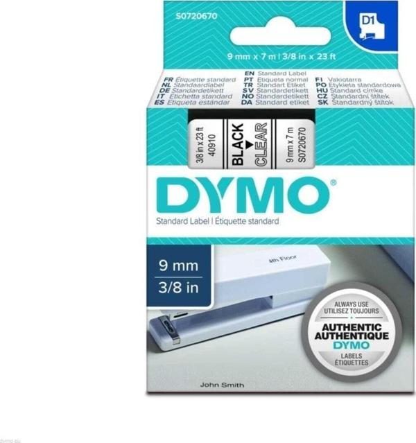 Dymo D1 Şerit Standart 9 MMx7 MT Şeffaf Üzerine Siyah 40910 S0720670 - Image 1
