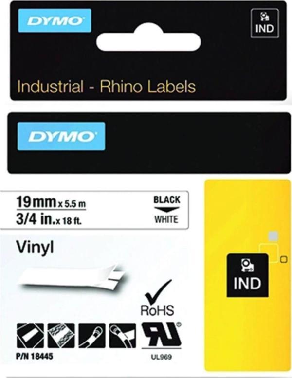 Dymo Rhino Pro Etiketi Renkli Vinil 19 MMx5,5 MT Beyaz Üzerine Siyah 18445 - Image 1