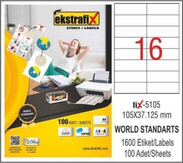 Ekstrafix Lazer Etiket 100 Yaprak 105 x 37.125 Mm Lazer Yazıcı Etiketi - Image 1