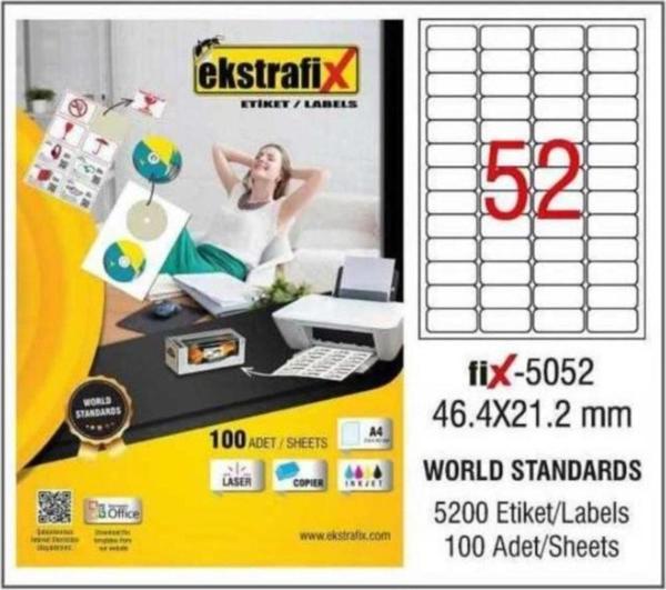 Ekstrafix Lazer Etiket 100 YP 46.4x21.2 Laser-Copy-Inkjet FİX-5052 - Image 1