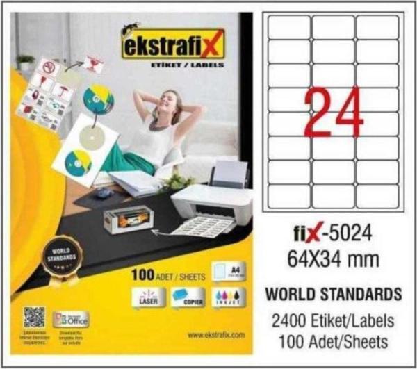 Ekstrafix Lazer Etiket 100 YP 64x34 Laser-Copy-Inkjet FİX-5024 - Image 1