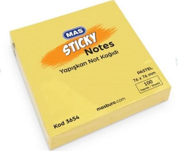 Mas Yapışkanlı Not Kağıdı 76x76 MM Pastel 100 Sayfa Sarı - Image 1