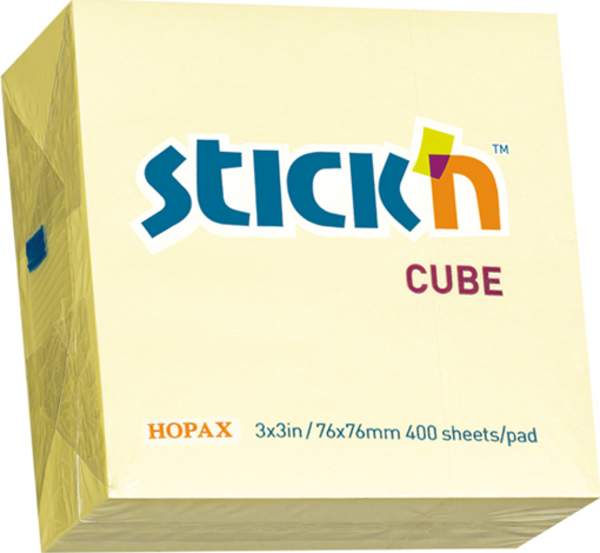 Hopax Stickn 76x76mm Sarı Yapışkanlı Küp Notluk 400 Yaprak - Image 1