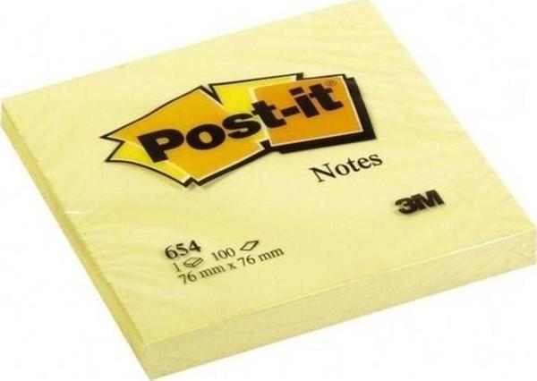 Post-it Yapışkanlı Not Kağıdı 100 Yaprak 76x76 Sarı 654 - Image 1