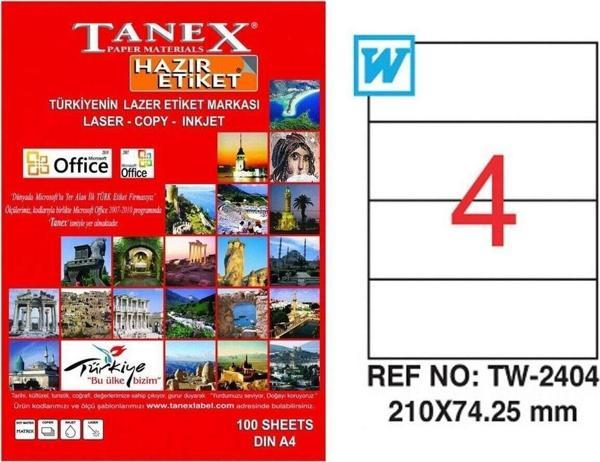 Tanex Laser Etiket 100 Yaprak 210 x 74.25 Mm Lazer Yazıcı Etiketi - Image 1