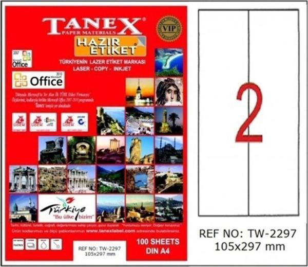 Tanex Lazer Etiket 100 Yaprak 105 x 297 Mm Lazer Yazıcı Etiketi - Image 1