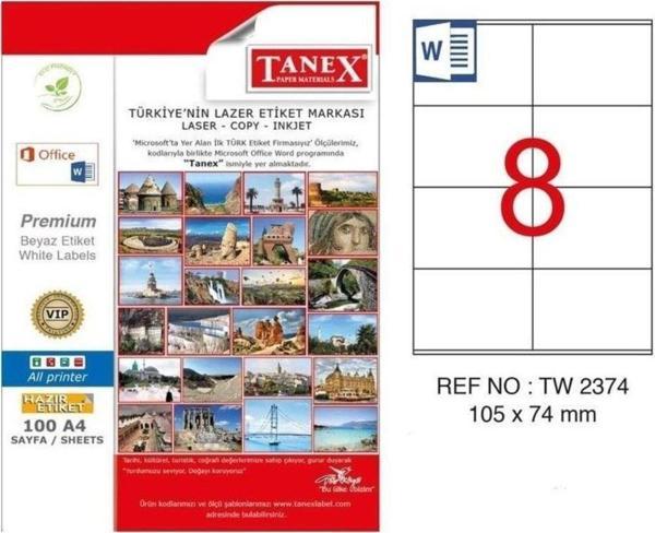 Tanex Lazer Etiket 100 Yaprak 105 x 74.25 Mm Lazer Yazıcı Etiketi - Image 1
