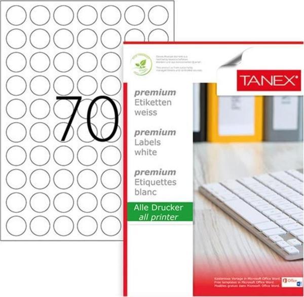 Tanex Lazer Etiket 100 Yaprak 25 Mm Yuvarlak Lazer Yazıcı Etiketi - Image 1