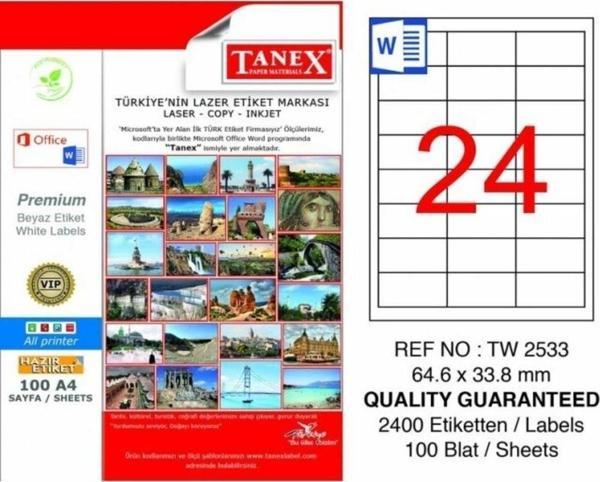 Tanex Lazer Etiket 100 Yaprak 64 x 33 Mm Lazer Yazıcı Etiketi - Image 1
