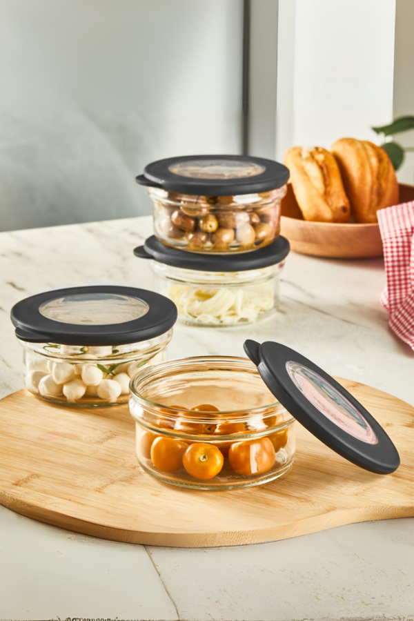 Mithra Life 4 Adet 415 ML Silikon Kapak Cam Kahvaltı Seti Saklama Kabı MIT1086 - Image 1