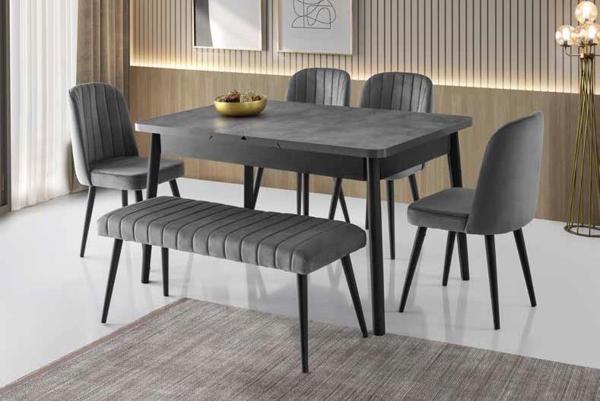 Lotus Polo High Gloss Yemek Masa Sandalye Banklı Takım - Image 1
