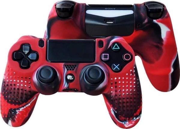 Cosmostech PS4 Controller Joystick Oyun Kolu Gamepad Uyumlu - Silikon Koruyucu Cover Kırmızı Kamuflaj - Image 1
