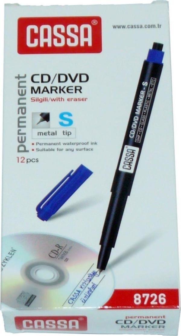 Cassa Asetat Kalemi Permanent Marker S Seri CD Kalemi Mavi (12 Li Paket) - Image 1