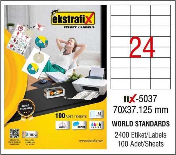 Ekstrafix Laser Etiket 100 Yaprak 70 x 37.125 mm Lazer Yazıcı Etiketi - Image 1