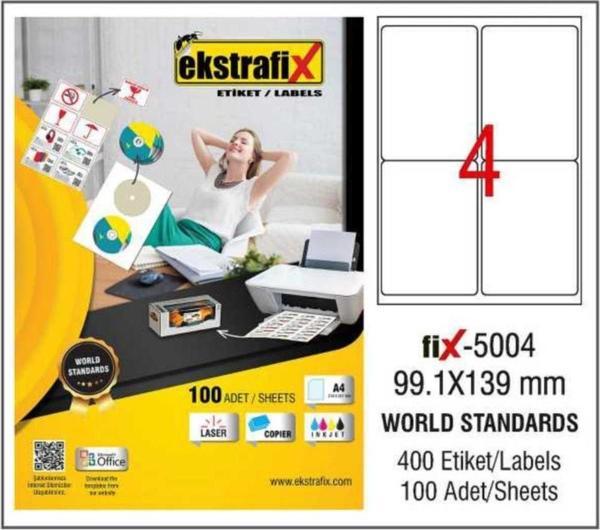 Ekstrafix Lazer Etiket 100 Yaprak 99.1x139 mm Lazer Yazıcı Etiketi - Image 1