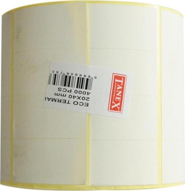 Tanex Barkod Etiketi Termal Eco 20x40 Mm 25 Mm Çap 4000 Li 4 Lü (6 Lı Paket) - Image 1