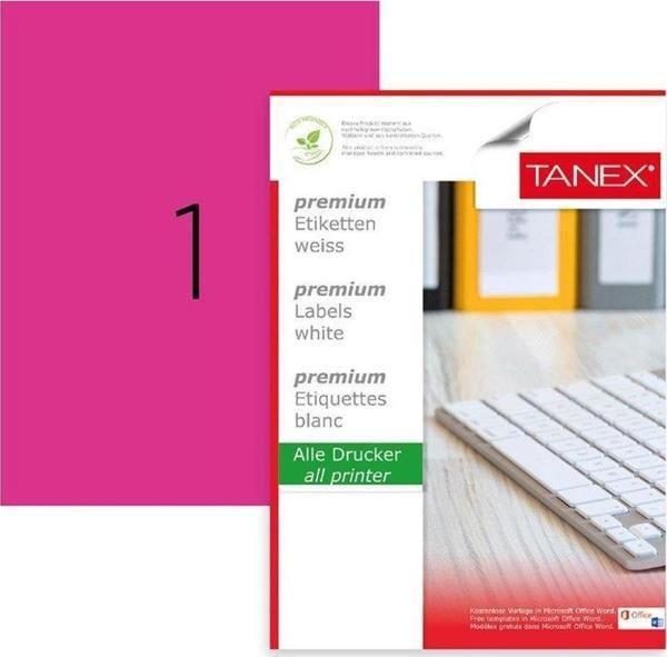 Tanex Laser Etiket 100 Yaprak 210 x 297 MM Fosforlu Pembe Lazer Yazıcı Etiketi - Image 1