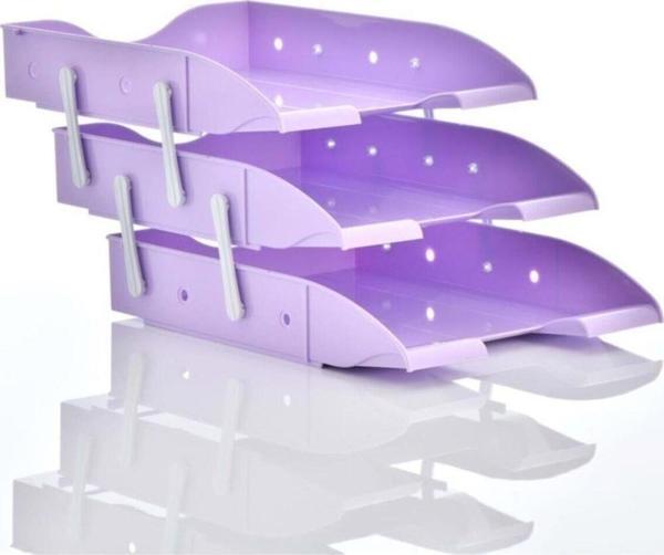 Ops Evrak Rafı Hareketli 3 Lü Pastel Mor Evrak Rafı - Image 1