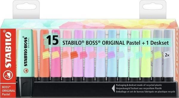 Stabilo Fosforlu Kalem Boss Original 2-5 Mm Kesik Uç Pastel 15 Renk İşaretleme Kalemi - Image 1