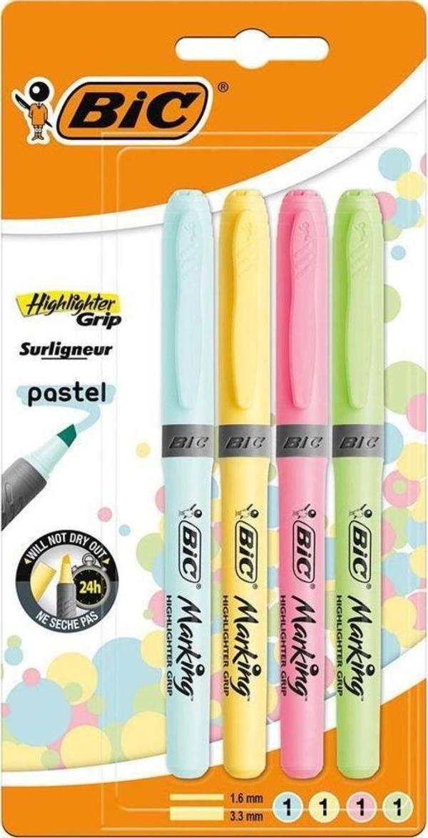Bic Highlighter Grip 4 Lü Pastel Renkler Fosforlu Kalem - Image 1