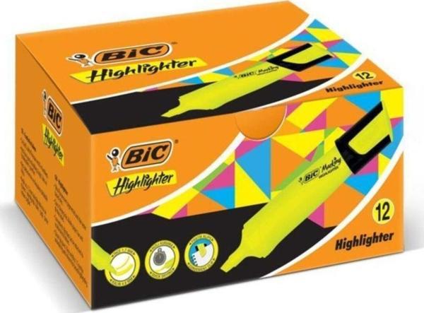 Bic Marking Highlighter Flat Fosforlu Kalem Sarı (12 Li Paket) - Image 1