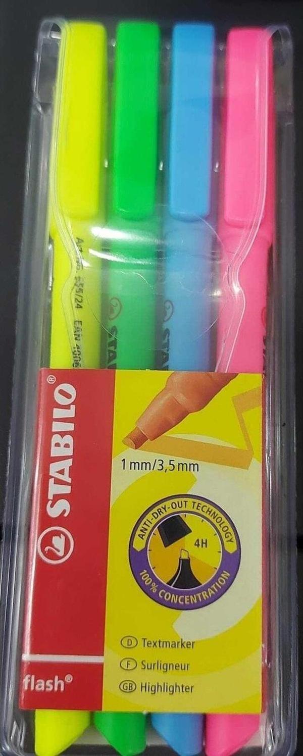 Stabilo Fosforlu Kalem Flash 4 Lü Sarı Yeşil Mavi Pembe - Image 1