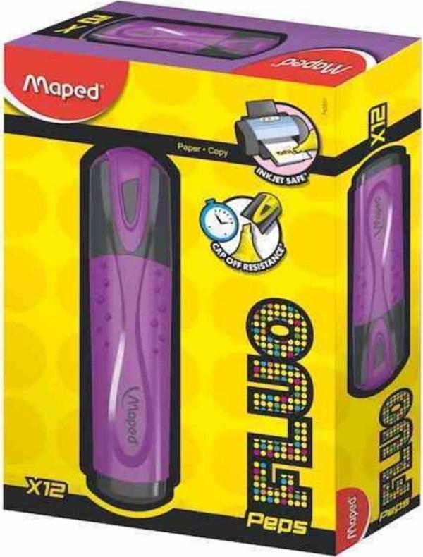 Maped Fluo Pep's Fosforlu İşaret Kalemi Mor Fosforlu Kalem (12 Li Paket) - Image 1