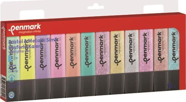 Penmark Fosforlu Kalem 12 Li Karışık Renk 6 Pastel 6 Simli Fosforlu Kalem - Image 1