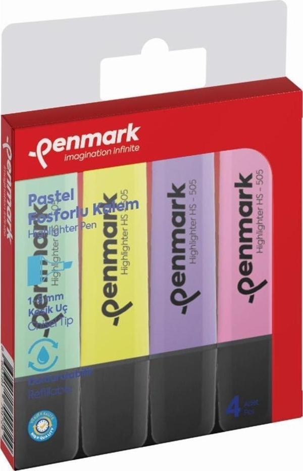 Penmark Fosforlu Kalem 4 Lü Karışık Renk Pastel İşaretleme Kalemi (24 Adet 4 Lü Paket) - Image 1