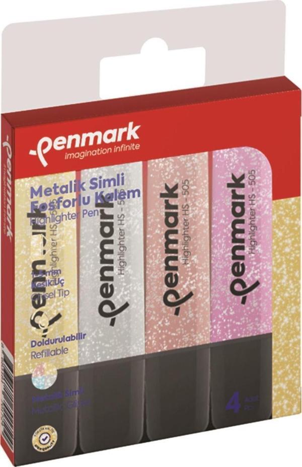 Penmark Fosforlu Kalem 4 Lü Karışık Renk Simli Fosforlu Kalem Seti - Image 1