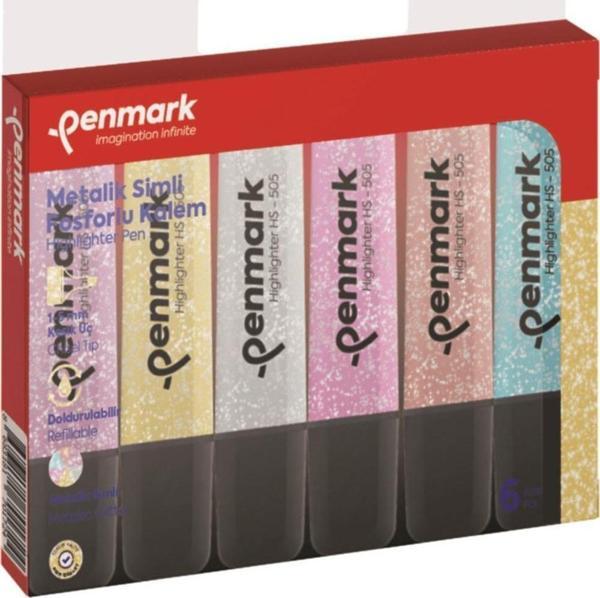 Penmark Fosforlu Kalem 6 Lı Karışık Renk Simli Fosforlu Kalem - Image 1