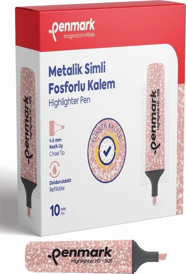 Penmark Fosforlu Kalem Metalik Simli Bronz 1-5 MM Kesik Uçlu İşaretleme Kalemi (10 Lu Paket) - Image 1