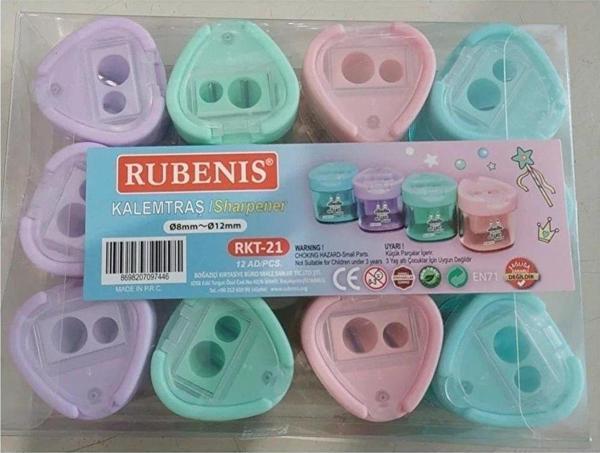 Rubenis Kalemtıraş Pastel 4 Renk Üçgen Kapak Çift Açacaklı Kalemtıraş (12 Li Paket) - Image 1