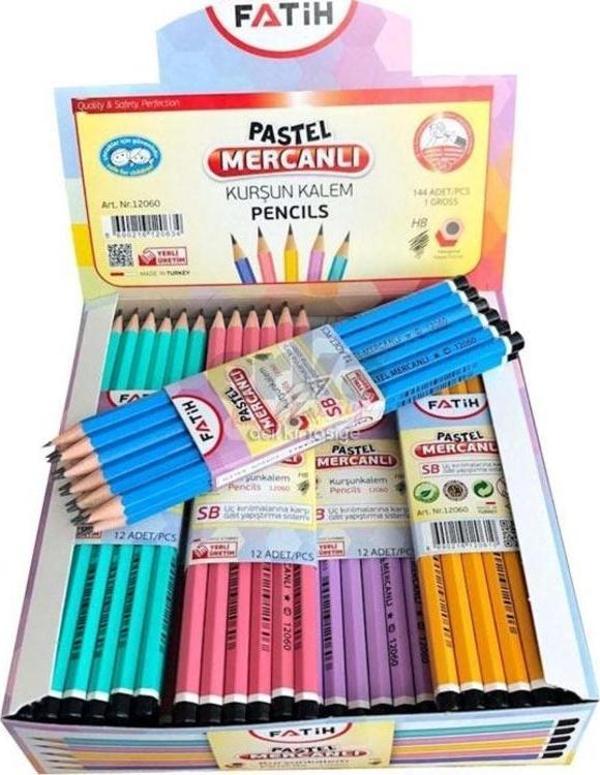 Fatih Kurşun Kalem Köşeli Mercanlı Pastel Renkli Kurşun Kalem 12 Renk (144 Adet Kurşun Kalem) - Image 1