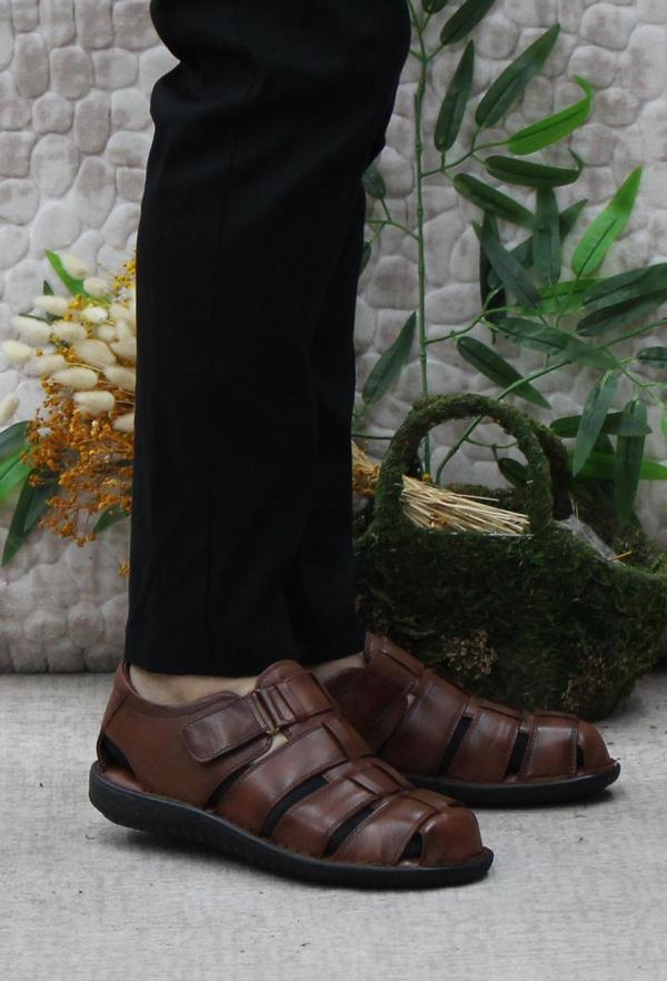 Mehmet Mete 102 Taba Kale Comfort Hakiki Deri Erkek Sandalet - Image 1