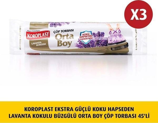 Koroplast Koku Hapseden Lavanta Büzg Orta Boy Çöp 15liX3 Ad - Image 1