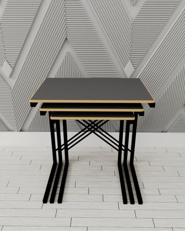 Eportatif 3 lü Zigon Sehpa Metal Sehpa Atlantik Füme 1365 - Image 1
