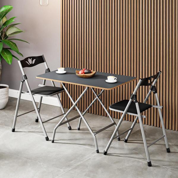 Eportatif 50x80 Siyah Mermer Desenli Katlanır Masa Ve 2 Adet Sandalye Seti 1133 - Image 1