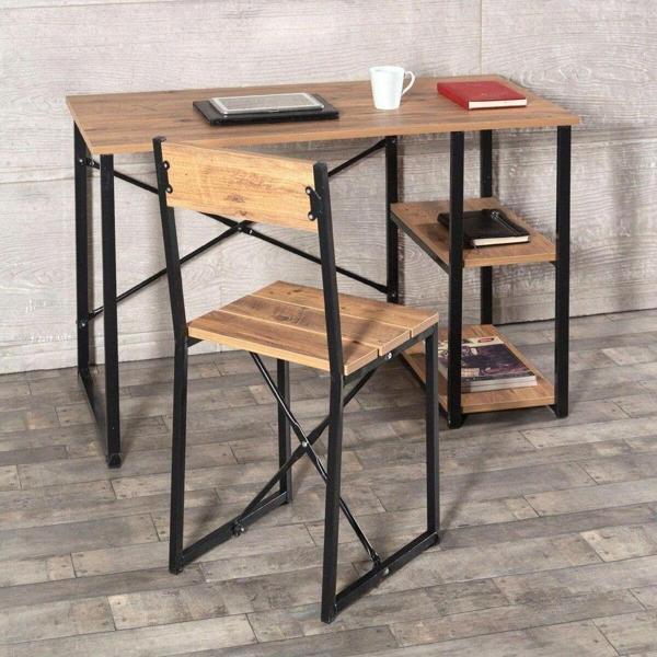 Eportatif Çalışma Masası Raflı Bilgisayar Masası Ofis Sandalyesi Seti 1015 - Image 1