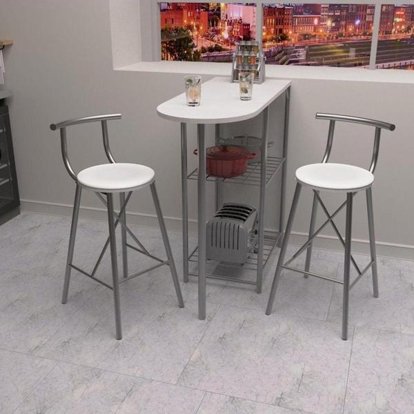Eportatif Mutfak Bar Masa Sandalye Takımı Oval Bar Sandalye 2 Kişilik Mutfak Masası Beyaz 1317 - Image 1