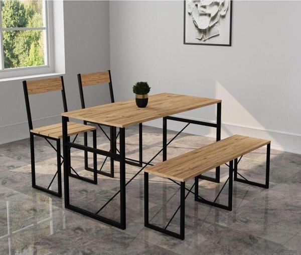 Eportatif Mutfak Masası Bench Bank 120x60 Masa Set 2 Adet Sandalye Yemek Masası 1225 - Image 1