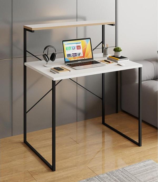 Eportatif Raflı Çalışma Masası 60x90 Ofis Masası Ders Masası Çok Amaçlı Çalışma Masası Beyaz 1309 - Image 1
