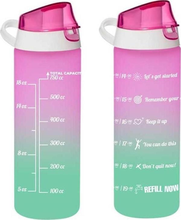 Herevin Matara Çift Renk Boyalı Ölçü Baskılı Pembe 750 ML Plastik Motivasyon Suluk - Image 1