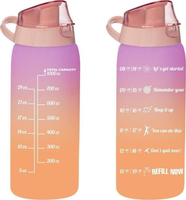 Herevin Matara Çift Renk Boyalı Ölçü Baskılı Yavru Ağzı 1 Litre Motivasyon Suluk - Image 1